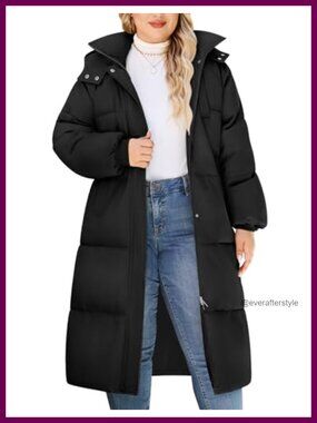 Plus Size Long Puffer Quilted Hooded Winter Coat Insulated